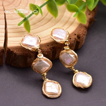 

GLSEEVO Fresh Water White Baroque Pearl Geometric Earrings For Lovers Wedding Girls Women's Classic Jewellery Pendientes GE0935