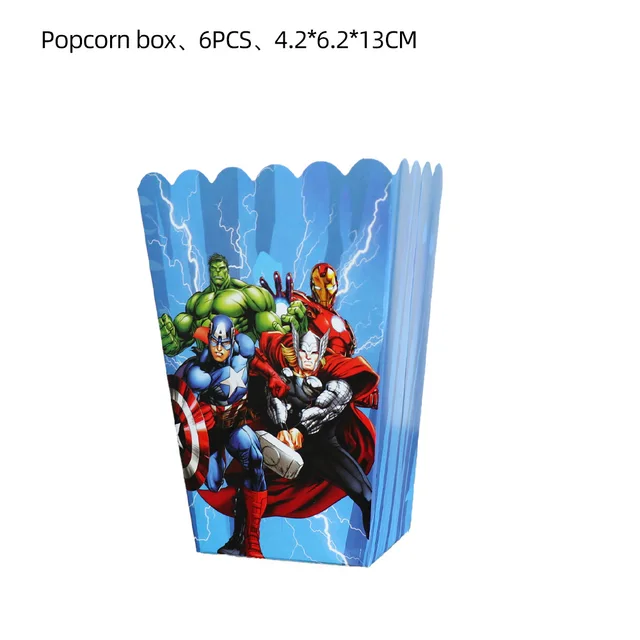 The Avengers Design Boys Birthday Party Decorations Balloon Paper Cups Plates Baby Shower Disposable Tableware Supplies Popcorn box 6pcs