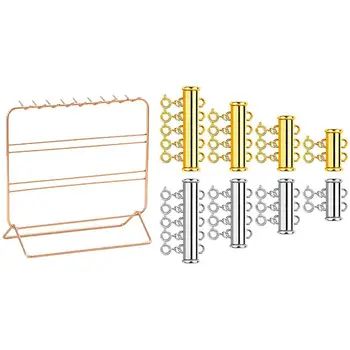 

8 Pieces 4 Sizes Slide Clasp Lock Necklace Connector with Jewelry Stand, Metal Earrings Organizer