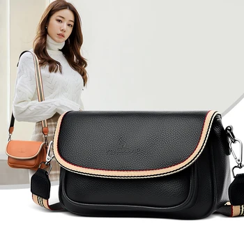 

Trendy Wide Shoulder Strap PU Clamshell Women Single Shoulder Messenger Bag Elegant Solid Color Simple Designer Crossbody Bags