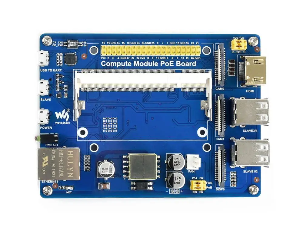 Waveshare компьютерный модуль IO Плата с функцией PoE, для Raspberry Pi CM3/CM3L/CM3+/CM3+ L