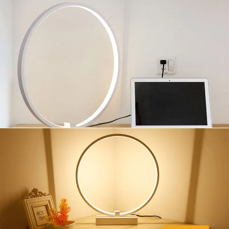 Modern Table Lamps Minimalist Round Shape LED Table Lamp Wooden Bracket Study Desk Lamp Decor Table