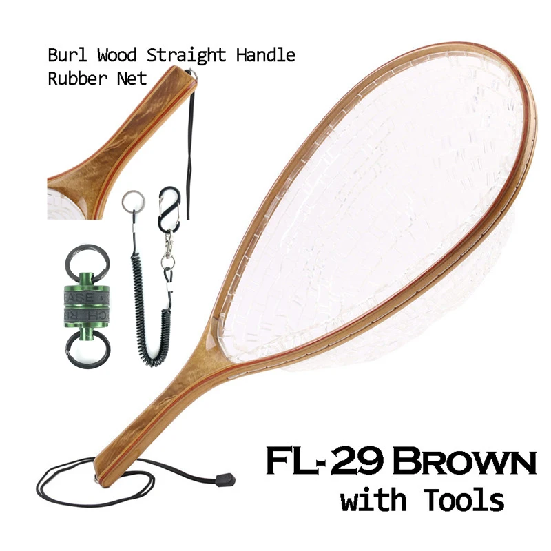Maximumcatch мягкая резиновая сетка для ловли нахлыстом, сачок с деревом, прямая ручка, ловля рыбы, ловля форели - Цвет: Brown Net with tools