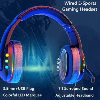 

Colorful LED Marquee E-Sports Headphone 7.1 Surround Sound 3.5mm+USB Plug Wired Gaming Headset Adjustable Headband Game Earphone