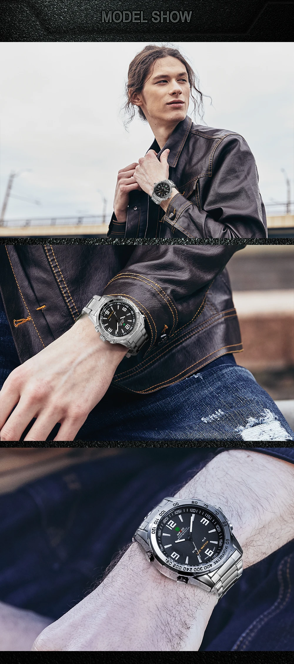 WEIDE мужские часы Relojes Para Hombre роскошные брендовые подарки для мужчин двойной дисплей наручные часы из нержавеющей стали ремешок часы WH1009