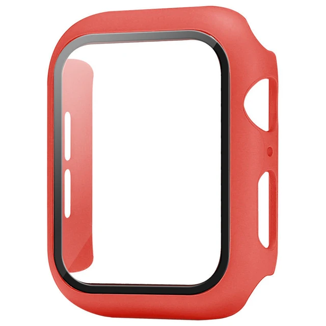 Glass+Case For Apple Watch Serie 7 6 5 4 3 2 1 SE 45mm 41mm iWatch Case 44mm 40mm 38mm 42mm Bumper Screen Protector+Cover Watch red