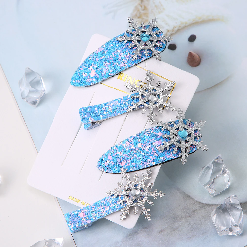 Princess Snowflake Hair Bows Blue Starry Mesh Hair Clips Bows Magic wand Christmas Gift Cosplay Party Dance Kid Hair Accessories - Цвет: 4pcs set M