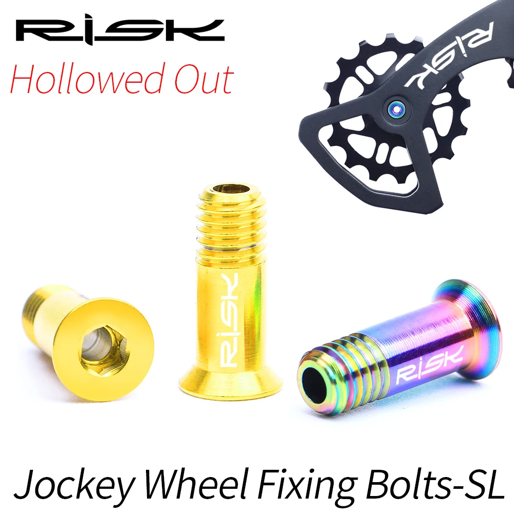 

RISK 2pcs Bike Rear Derailleur Jockey Wheel Fixing Bolts-SL TC4 Titanium Hollow Design MTB Road Bicycle Derailleur Roller Screws