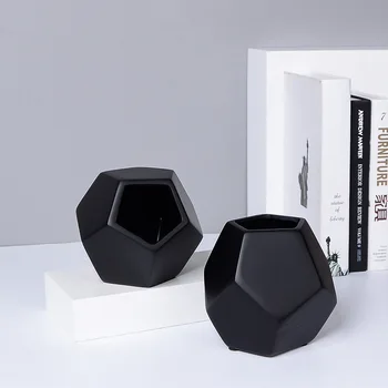 

Geometric Face Vase Flowerpot Dumb Black Flat Bottle Nordic Ceramic Ornaments Modern Minimalist Ceramic Vase