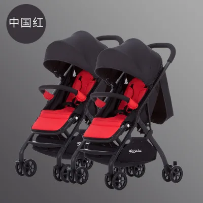 2 In1 Twins Baby Stroller Can Be Split Can Sit on A Reclining Double Stroller Baby Twins Trolly Four Wheel Baby Carriage - Цвет: C