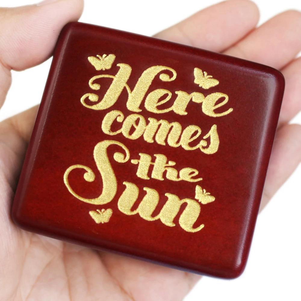 Sankyo Synthetic Leather Wind Up Music Box ♫ HERE COMES THE SUN @ BEATLES ♫