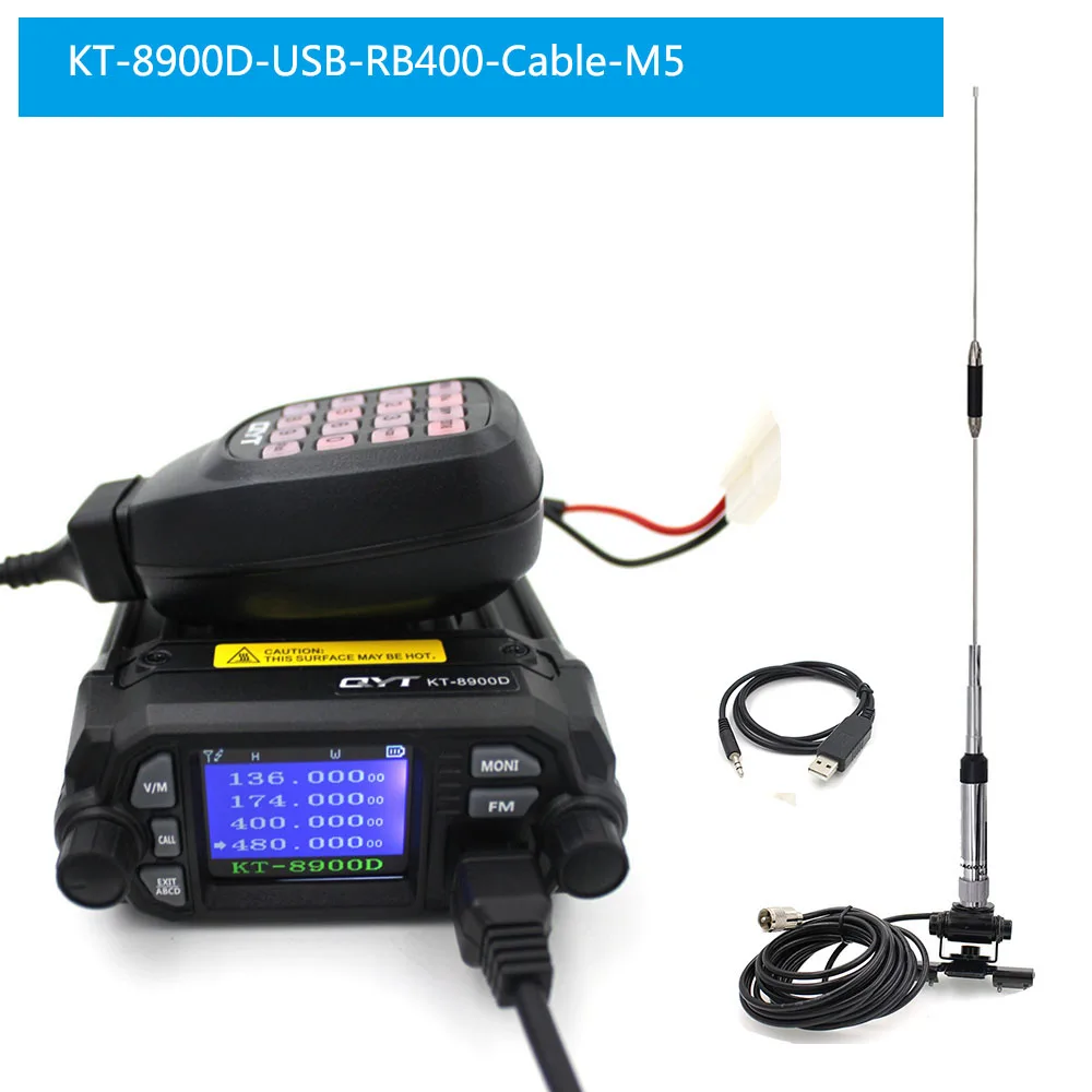QYT обновленная KT-8900R Мини Портативная рация KT-8900D цветной четырехъядерный дисплей 25 Вт двухдиапазонный UHF/VHF автомобильный мобильный радиоприемник KT 8900D - Цвет: KT-8900D-Ant-USB