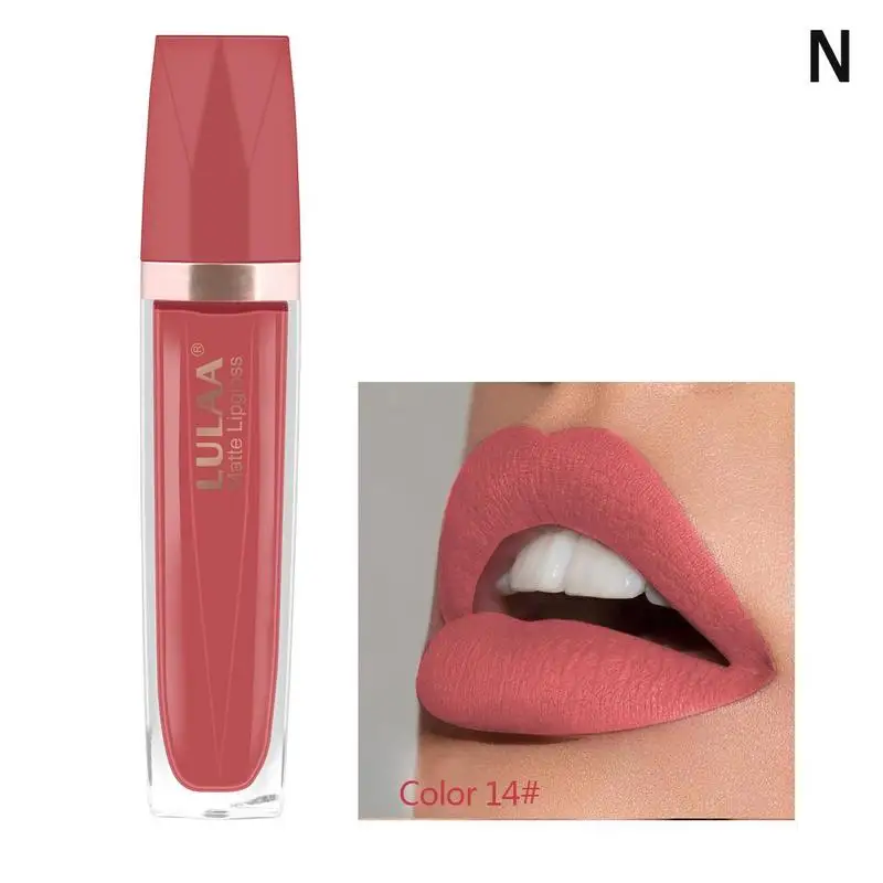 14 Matte Lipgloss Sexy Lip Gloss Matte Long Lasting Waterproof Cosmetic Beauty lipgloss Moisturizing Non-stick Cup Lip Makeup - Цвет: 14