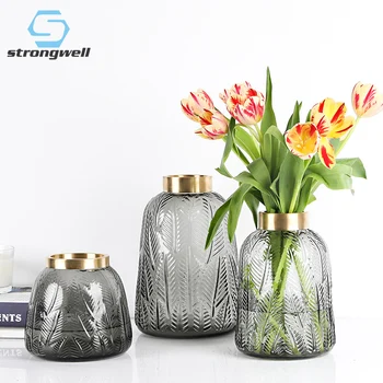 

Strongwell Vintage Glass Flower Vase Tree Leaves Pattern Art Figurines Thich Vases Plants Holder Home Decoration Living Room