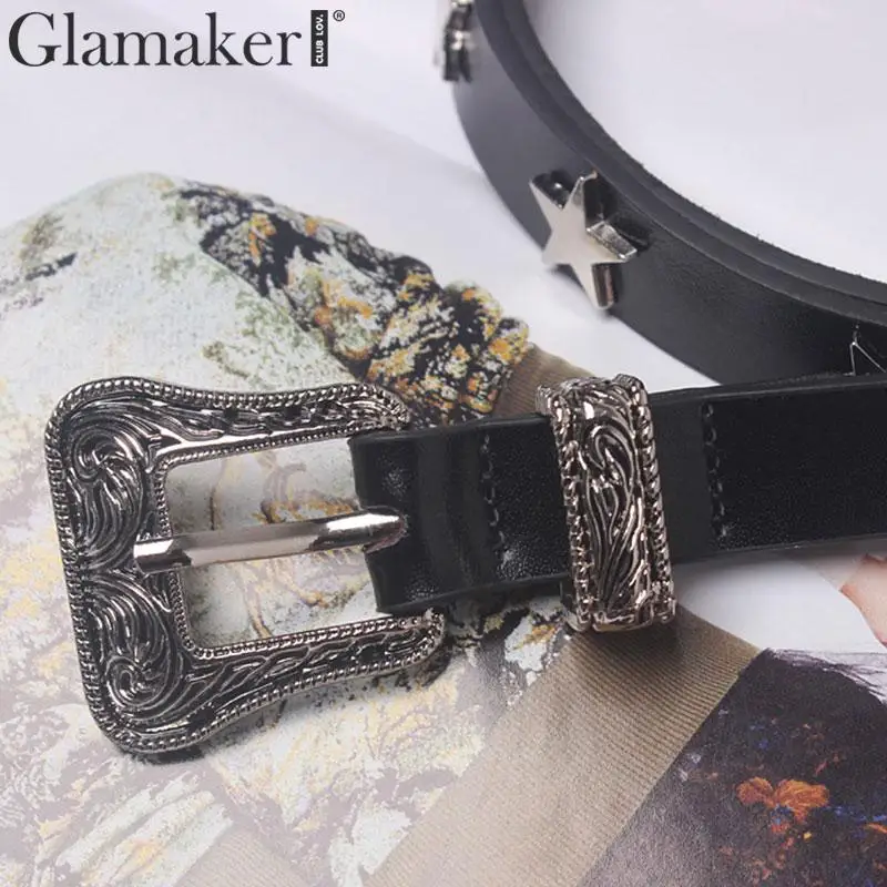 Glamaker Star женский широкий ремень для платья из искусственной кожи черный широкий пояс для женщин Винтажный пояс в стиле ретро аксессуары корейский стиль