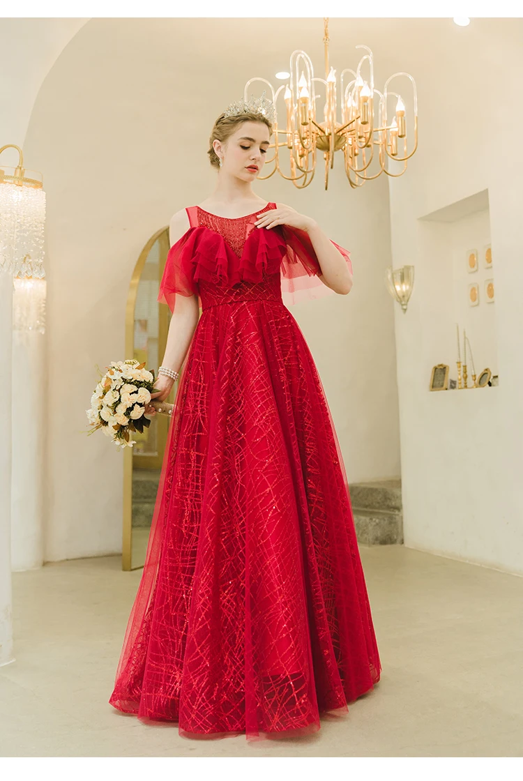SSYFashion банкет Элегантный бордовый вечернее платье невесты Вечерние длинное вечернее платье особых случаев Платья Vestidos De Noche