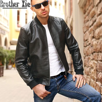 

Quality Men Embossing Sheepskin Genuine Leather Coat 5XL Motorcycle Jacket 2020 Clothing Slim Black Flight Real Leather Jackets