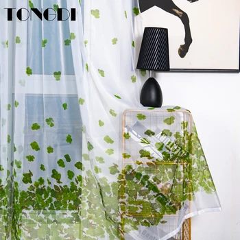 

TONGDI White Tulle Printing Curtain Elegant Floral Flower Transparent Home Decoration For Kitchen Parlour Living Room Bedroom