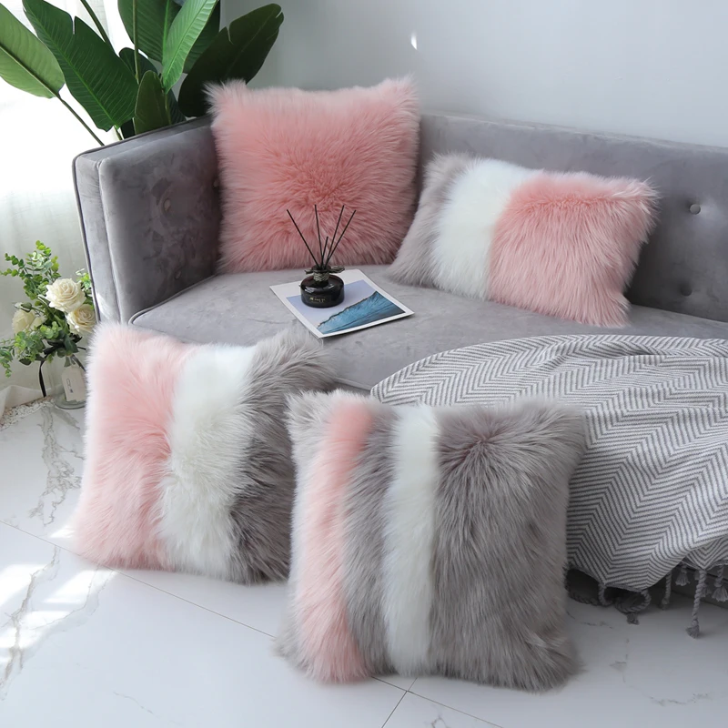 Cushion Cover Nordic Faux Fox Fur Throw Pillow Assorted Colors Col Side