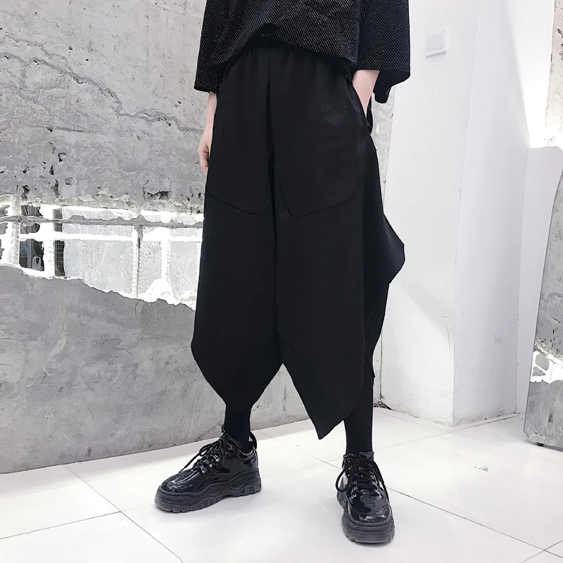 Men Fashion Harem Trousers Skirt Pants Streetwear Hip Hop Punk Gothic Cross Pant Men Loose Casual Wide Leg Pants