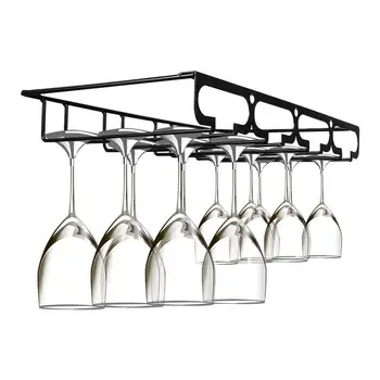 

Wine Glasses Hanger Iron Craft Wine Cup Shelf Goblet Holder Frame Hanging Upside Wine Cup Rack Display Shelf (Black, Four Rows)