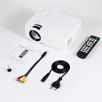 

E08S Mini Portable Projector 200 Lumen 800 x 480 Full HD LED Video Home Cinema IR Remote Control Wired Same Screen