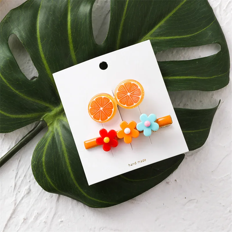 orange 2 шт./компл. корейские Ins конфеты цвет детские заколки для волос фрукты цветок аксессуары для волос акриловые заколки принцесса головные уборы девушки заколки - Цвет: orange