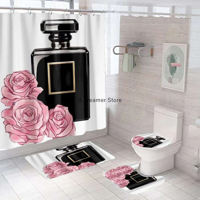 pink and black chanel shower curtain