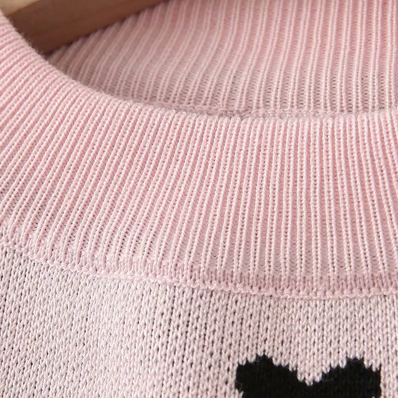 Женский пуловер с принтом сердца, свитер и юбка, вязаный комплект из двух предметов, элегантный милый топ и юбка до колена, костюм