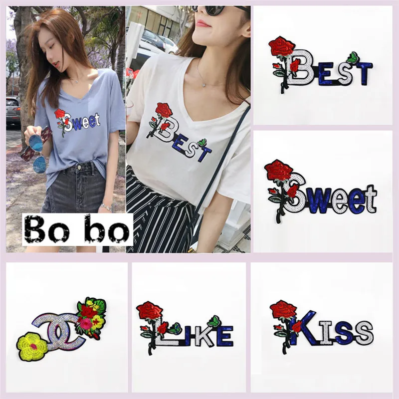 

Fashion embroidered sequins patch large fabric