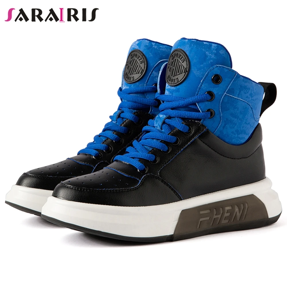 

SARAIRIS New Fashion women's Genuine Leather Sneakers Booties Ladies Flat Platform Shoes Woman Lace Up Casual Ankle Boots
