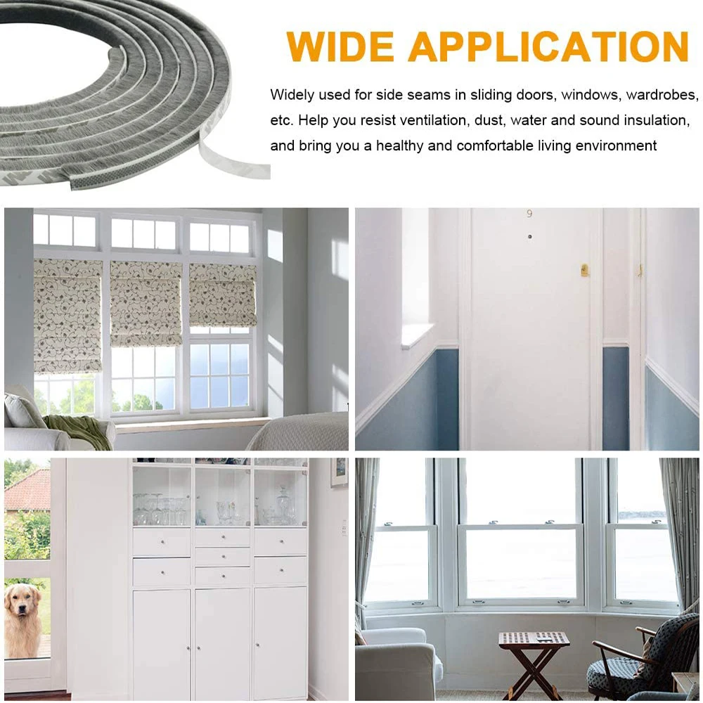 10M Window Brush Seal Strip Self Adhesive Weather Stripping Door Sweep Soundproof Dustproof Window Hardware Tool