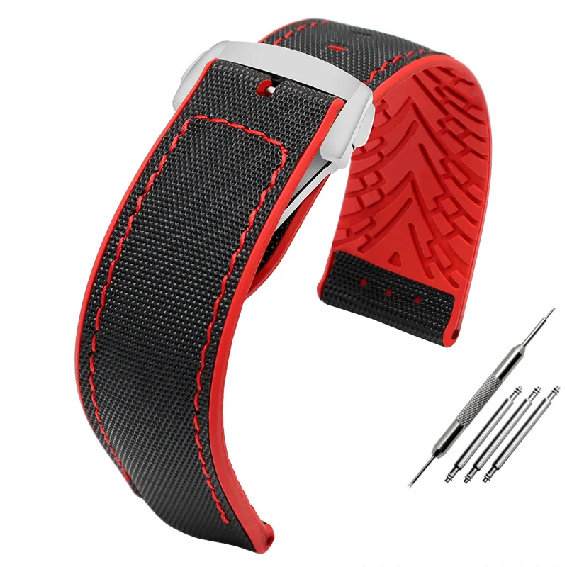 Correa de reloj impermeable de lona y caucho de silicona para hombre TAG Heuer Carrera, correa de buceo de competición, hebilla plegable, pulsera de 22 mm