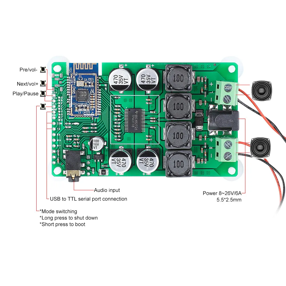 AIYIMA 2 дюймов аудио Портативный 25 Вт резонанс и вибрация Динамик TPA3118 Bluetooth 5 0