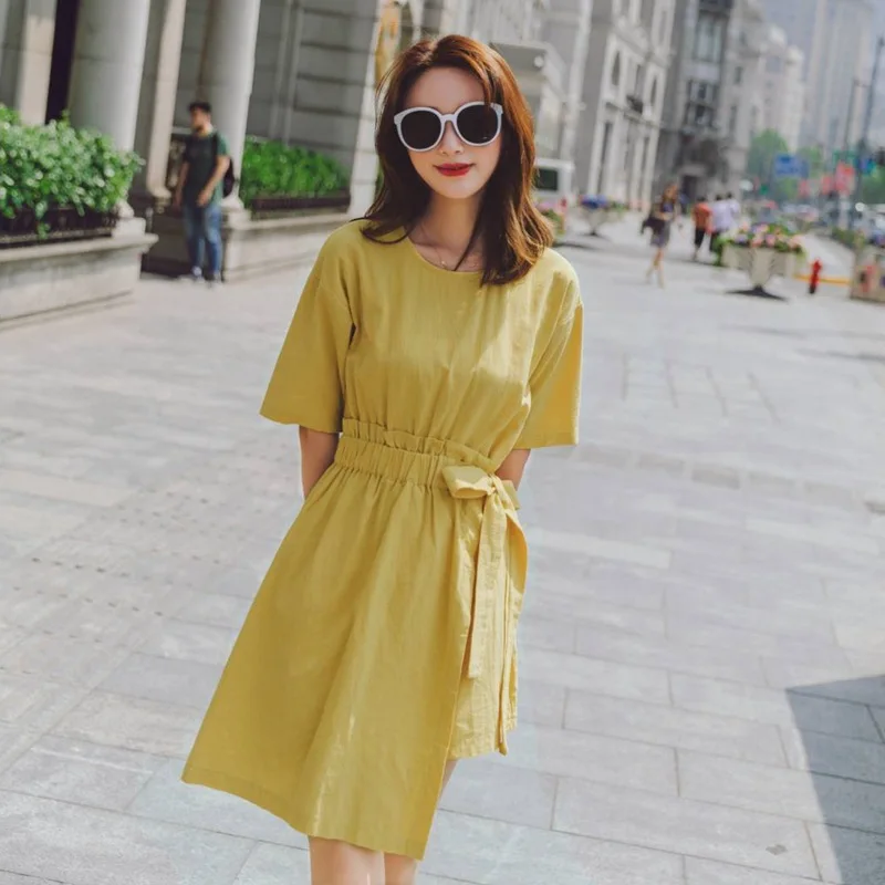 

Photo Shoot South Korea Hipster Drawstring Lace Ginger Dress CHIC Irregular Hem A- line Gentle Powder Skirt
