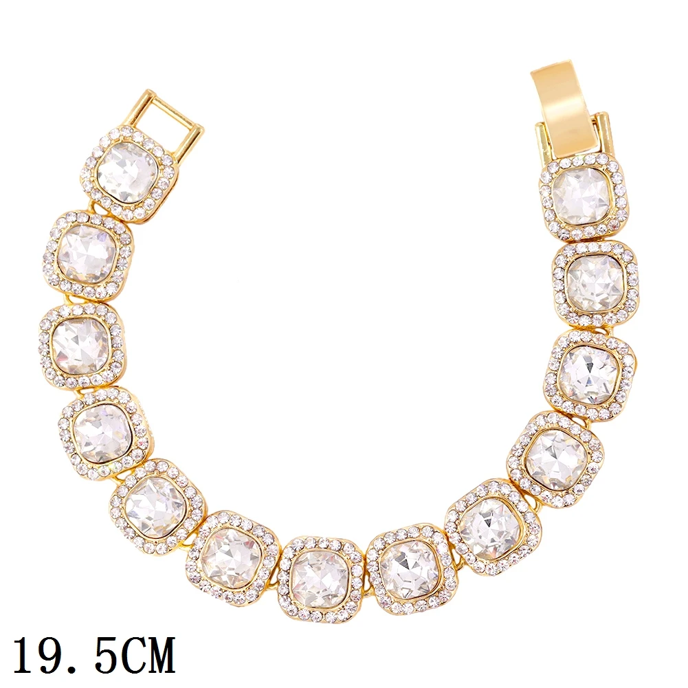 New Fashion Luxury 12mm Iced Out Cuban Link Chain Bracelet for Women Men Gold Silver Color Bling Rhinestone Bracelet Jewelry 