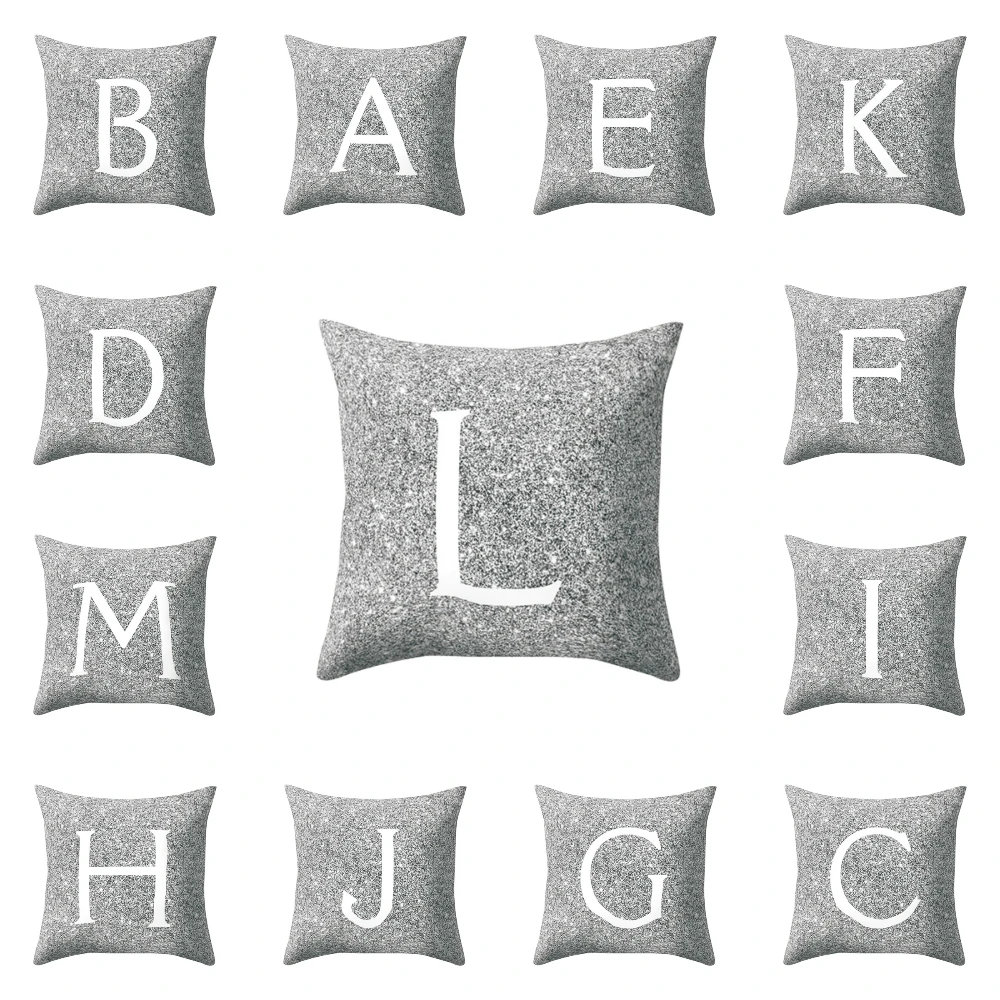 Личи английский чехол для подушки с буквами серебристого цвета наволочки