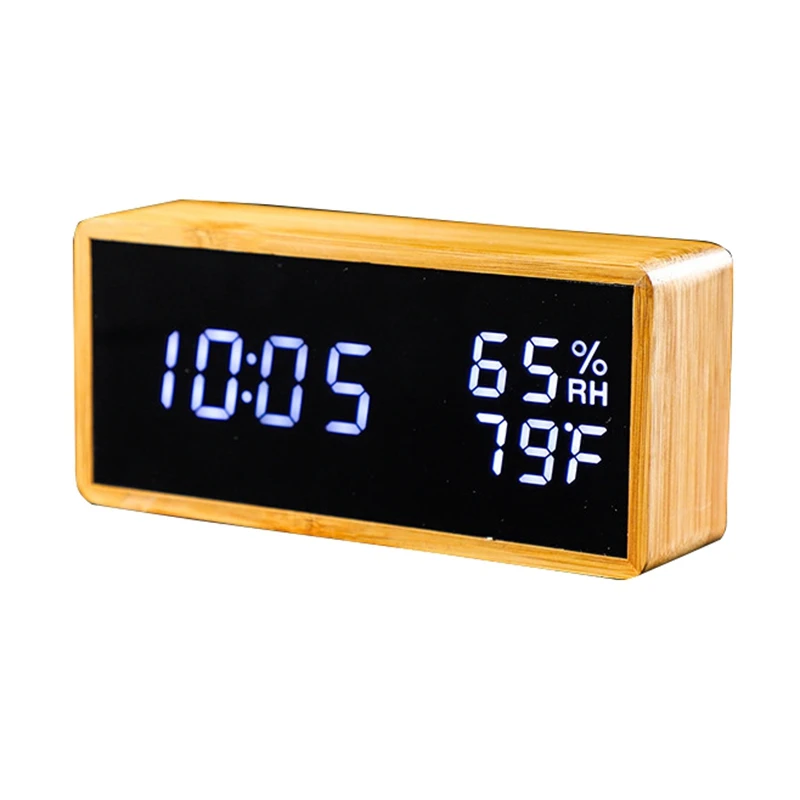 Бамбуковый цифровой будильник Регулируемая яркость Голосовое управление стол большой дисплей время температуры USB/батарея питание