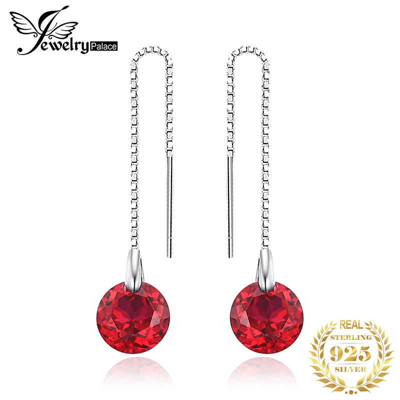 JewelryPalace модные 5.59ct круглый СОЗДАН Ruby Threader Earrings 925 пробы серебро ювелирных