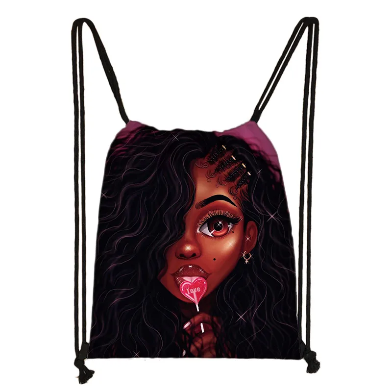 skdafr52 Милый мультфильм афро Девушки drawstring Сумка Черный Коричневый женская сумка для хранения леди модный рюкзак Африка сумки для девушек для путешествий Подарок - Цвет: skdafr52