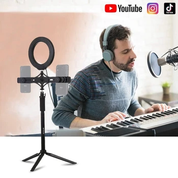 

PULUZ Tripod Mount + Extension Rod + Live Broadcast Dual Phone Bracket + 6.2 Inch LED Ring Vlogging Video Light Kits