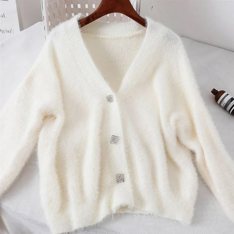 

New Spring Women Knitted Sweater Casual Female V-neck Single Breasted Cardigans Loose Fit Ladies Short Knitwear Tops
