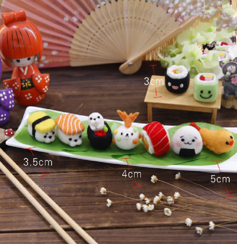 Japanese sushi cartoon animal set wool needlepoint kit wool felt needle felting pendant craft needlecraft DIY handmade