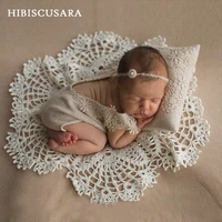 Newborn Baby Photography Props Round Lace Blanket Pillow 2pcs Set Inelastic Embroidery Lace Pads Retro Tablecloth Photo Backdrop 1