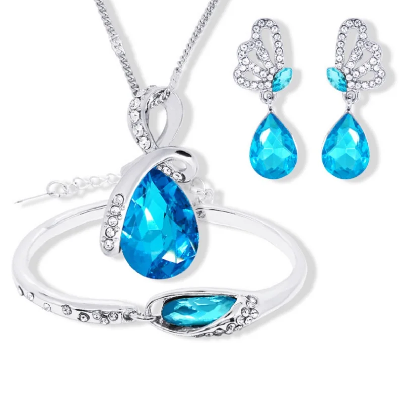 

2019 Classic Angel TearDrop Crystal Necklace Earrings Bracelet Jewelry sets for women Wedding Party