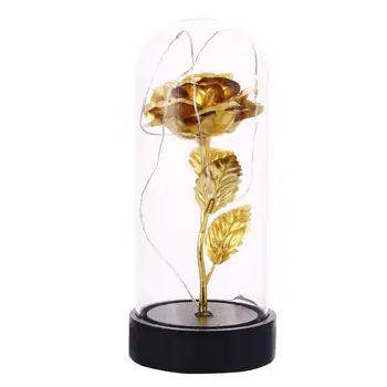 

Romantic Imitation Gold Foil Rose LED Light Glass Cover Beautiful Wedding Simulated Rose Gifts Gold-Plated Plastic