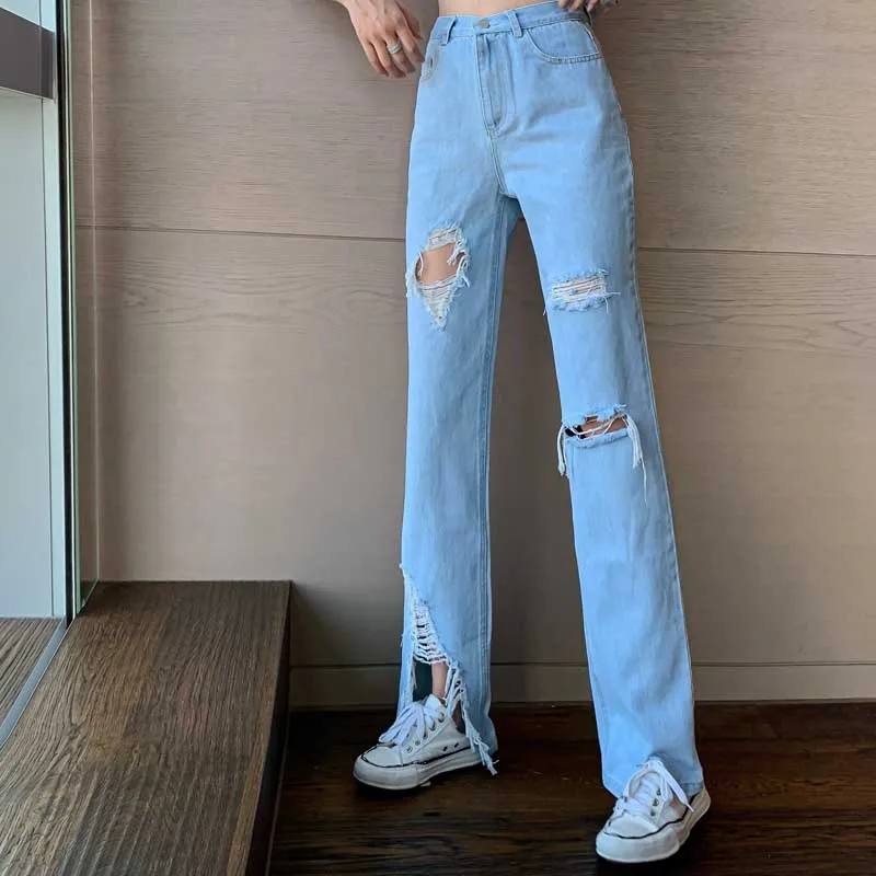 2020 Summer Women High Waist Cowboy Pants Vintage Loose Casual Plus Size Trousers Korean Fashion New Sundress Cowboy Pants