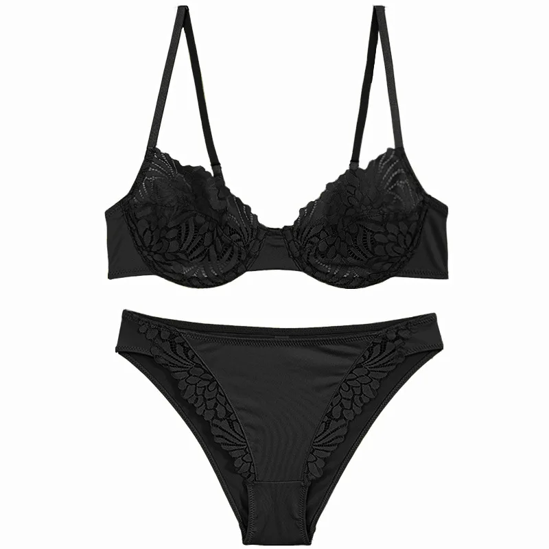 Sexy Lingerie Hollow Out Lace Ultra-thin Unlined Bra and Briefs Set Underwear with Stones Women Intimate White Black Green plus size underwear sets