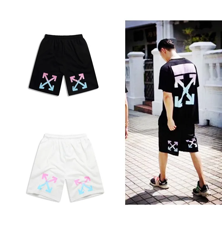 

Europe And America High Quality Cotton Rainbow Gradient Color Arrowhead Classic Shorts Men And Women COUPLE'S Casual Loose-Fit S
