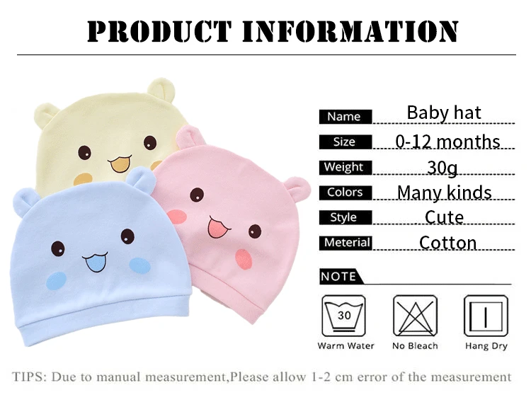 Four Seasons Kids Newborn Baby Hats 100% Cotton Cap 40 Color Cartoon Cute Printed Hat Suitable for 0-12 Months Baby Accessories